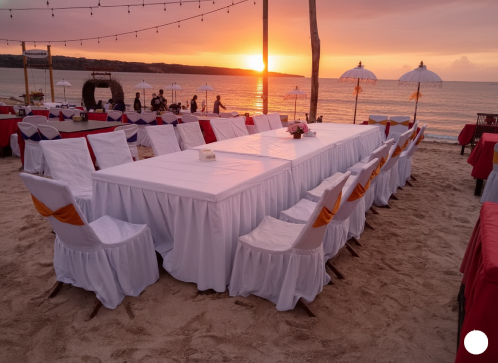 Sunset dinner table on jimbaran beach, bali